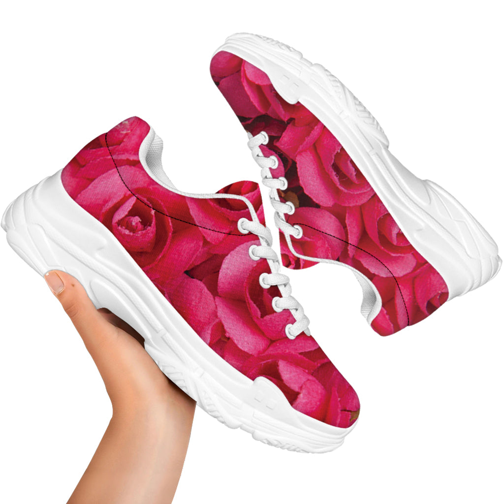 Hot Pink Rose Print White Chunky Shoes