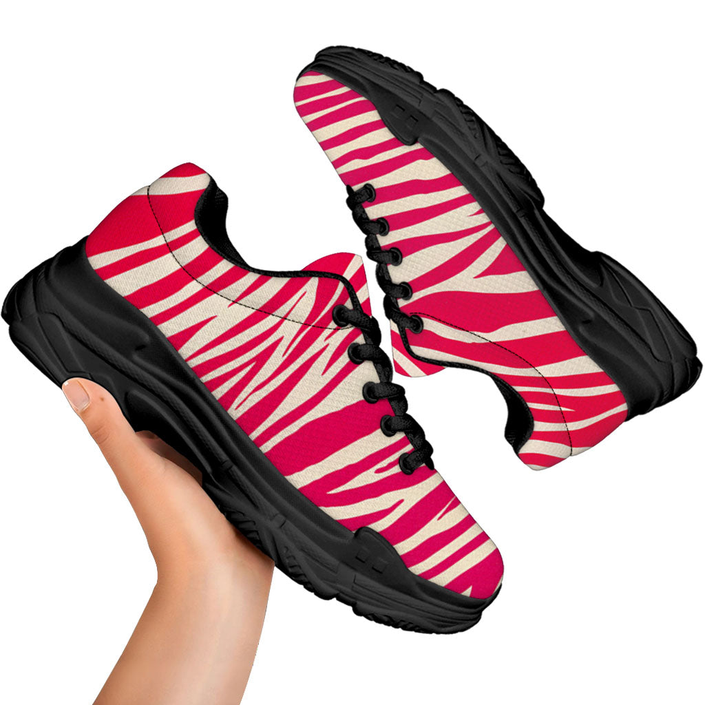 Hot Pink Zebra Pattern Print Black Chunky Shoes