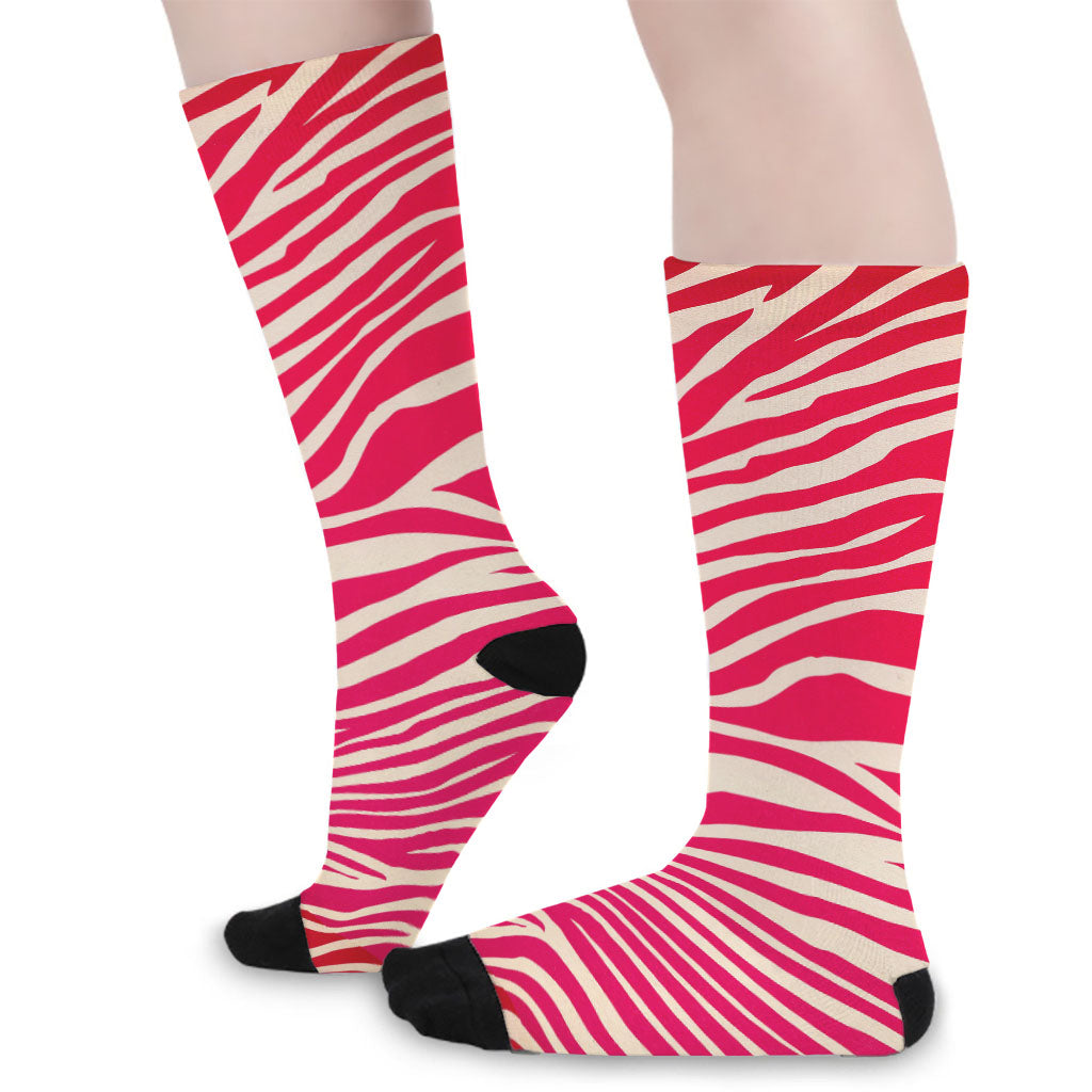 Hot Pink Zebra Pattern Print Long Socks