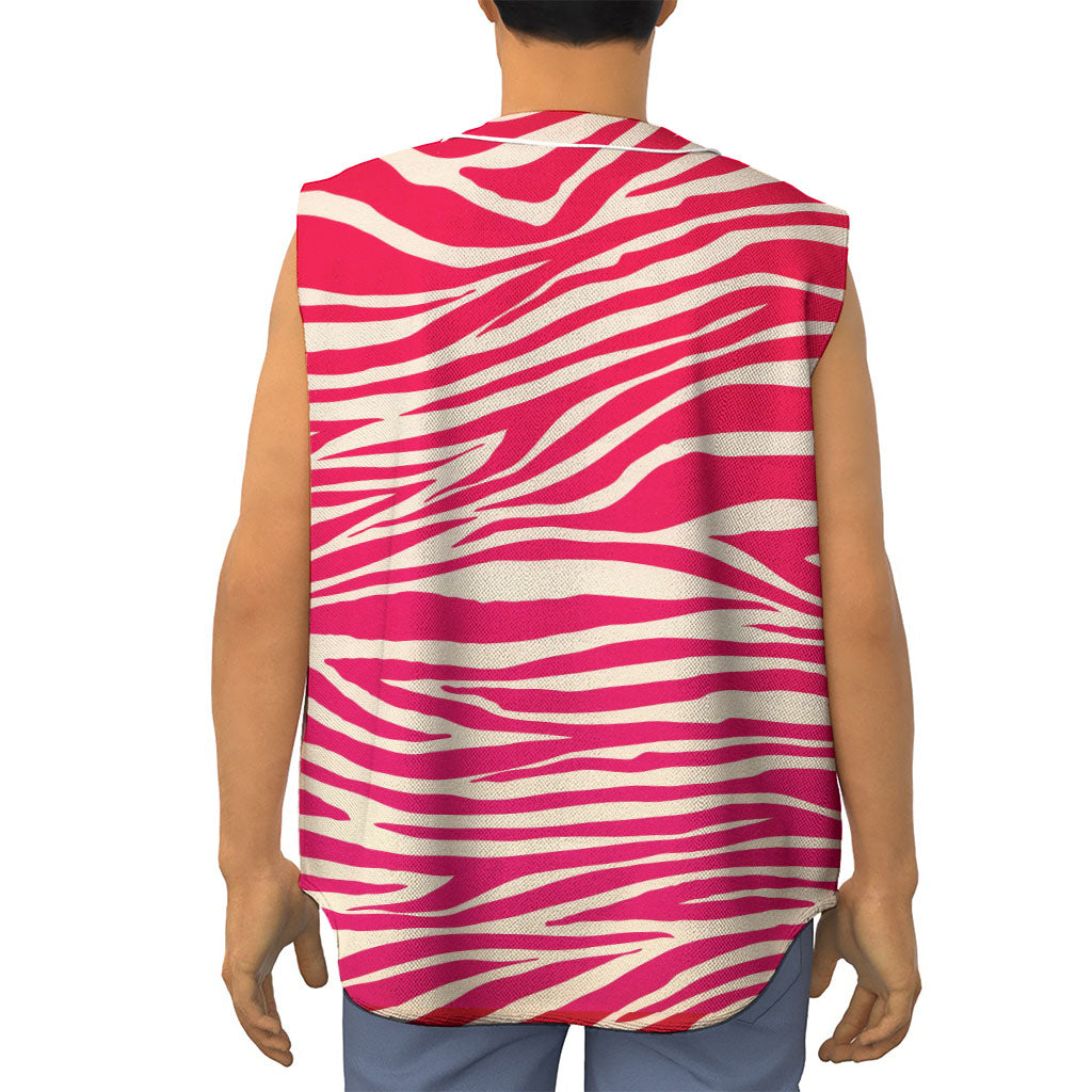 Hot Pink Zebra Pattern Print Sleeveless Baseball Jersey