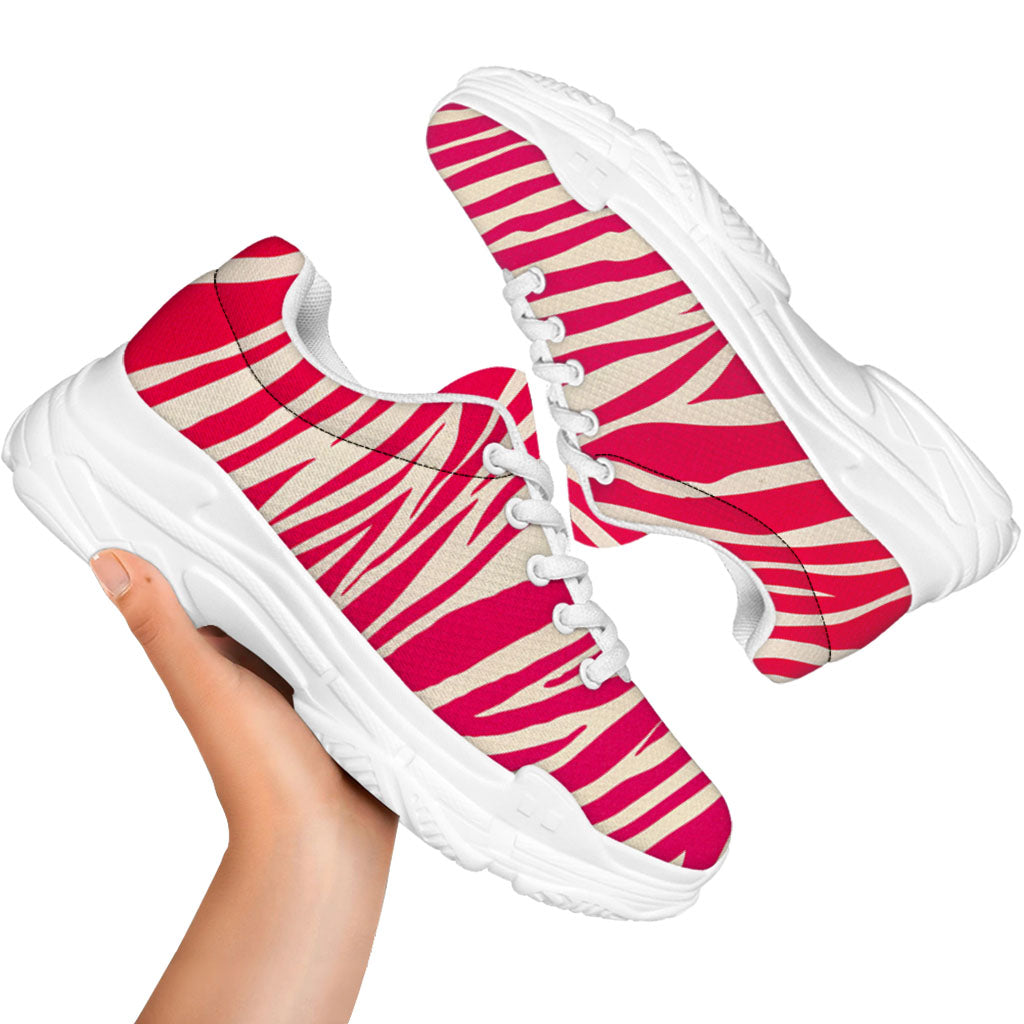Hot Pink Zebra Pattern Print White Chunky Shoes