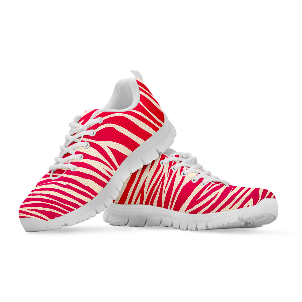 Hot Pink Zebra Pattern Print White Running Shoes