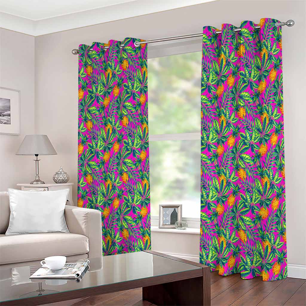 Hot Purple Pineapple Pattern Print Extra Wide Grommet Curtains