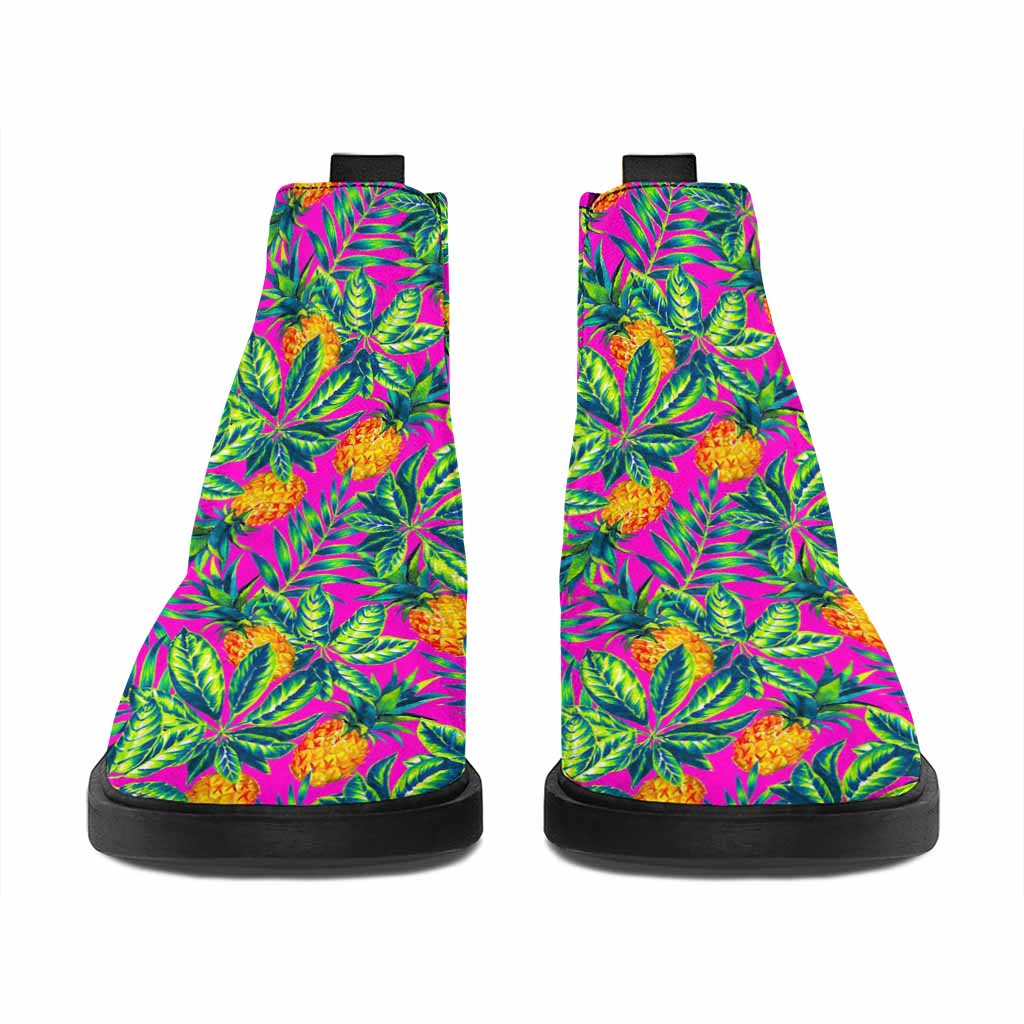 Hot Purple Pineapple Pattern Print Flat Ankle Boots
