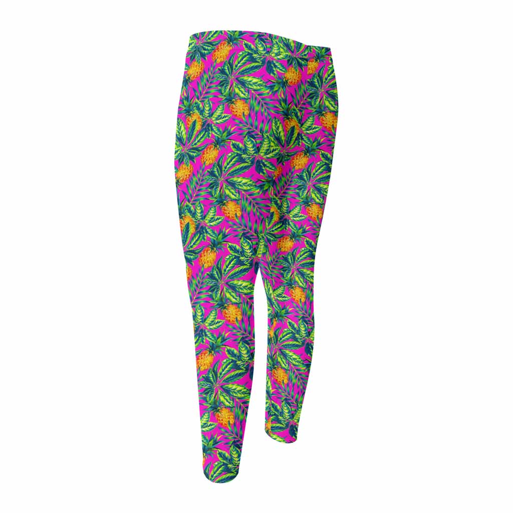 Hot Purple Pineapple Pattern Print Men's Compression Pants