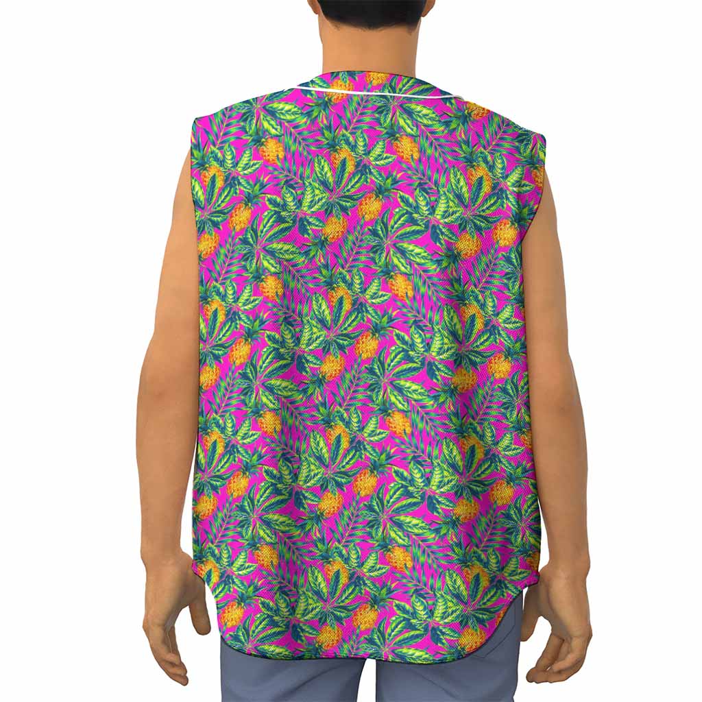 Hot Purple Pineapple Pattern Print Sleeveless Baseball Jersey