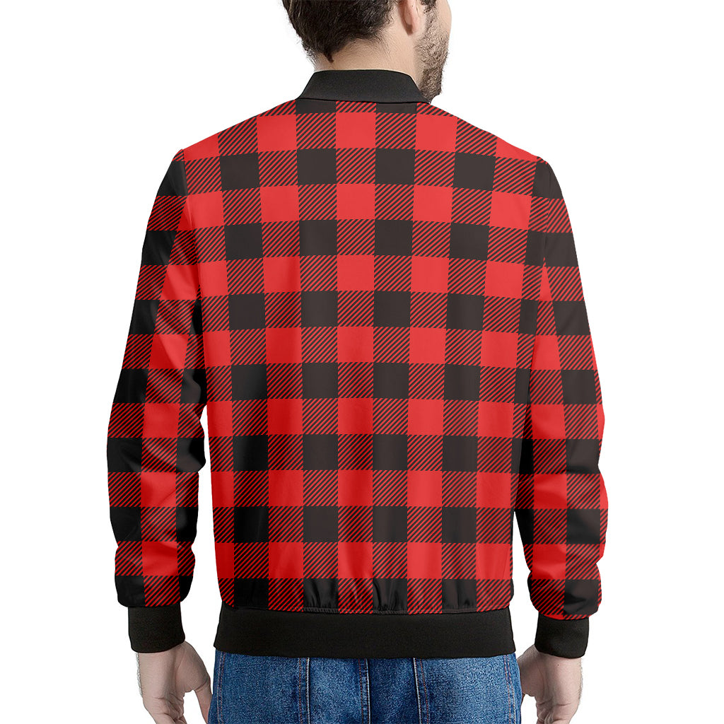 Hot Red Buffalo Plaid Print Men's Bomber Jacket