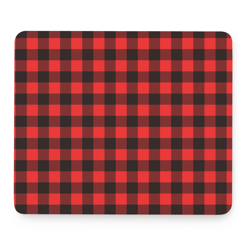 Hot Red Buffalo Plaid Print Mouse Pad