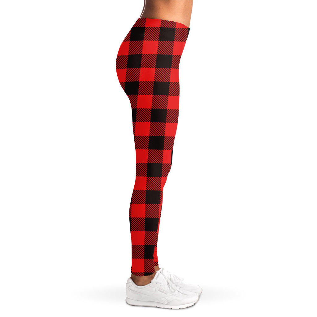 Hot Red Buffalo Plaid Print Women's Leggings