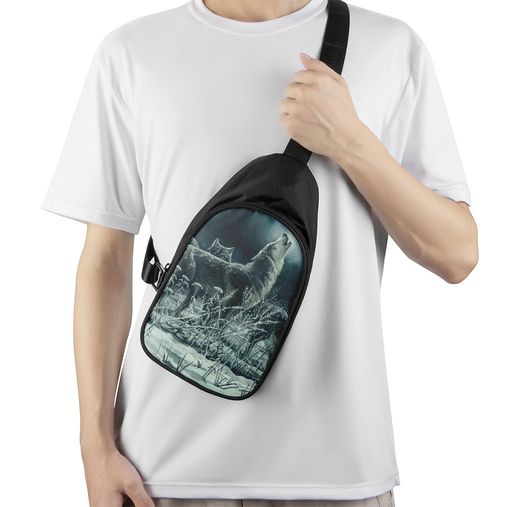 Howling Snowy Wolf Painting Print Chest Bag