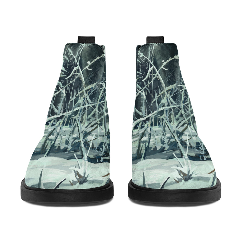 Howling Snowy Wolf Painting Print Flat Ankle Boots