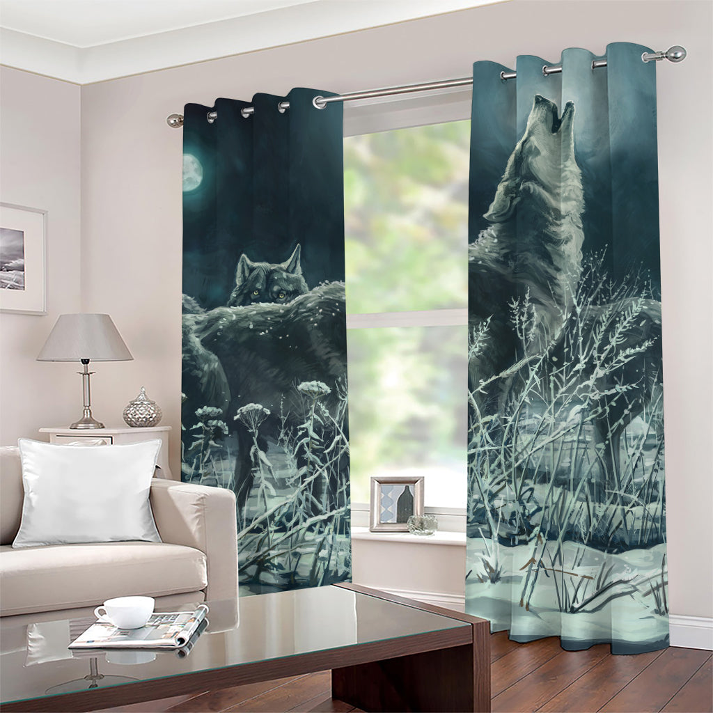 Howling Snowy Wolf Painting Print Grommet Curtains