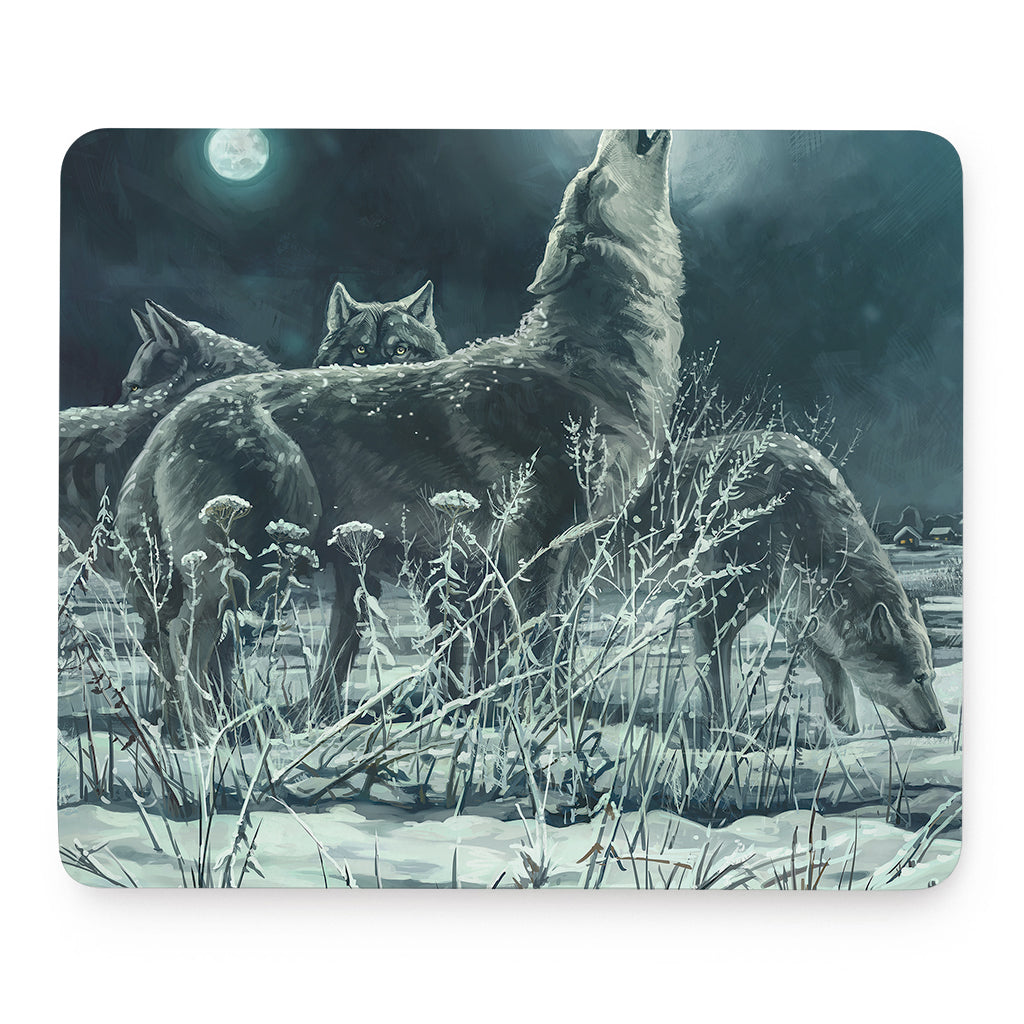Howling Snowy Wolf Painting Print Mouse Pad