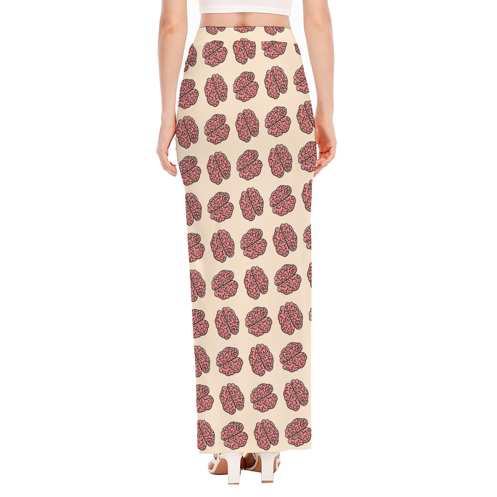 Human Brain Pattern Print High Slit Maxi Skirt