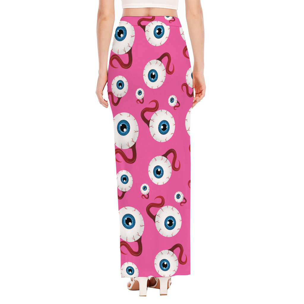 Human Eyeball Pattern Print High Slit Maxi Skirt