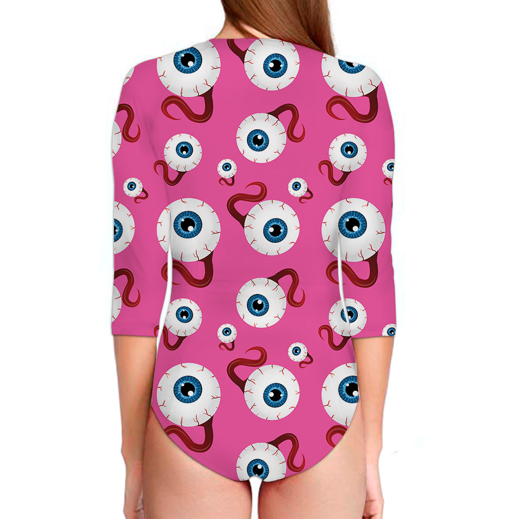 Human Eyeball Pattern Print Long Sleeve Swimsuit