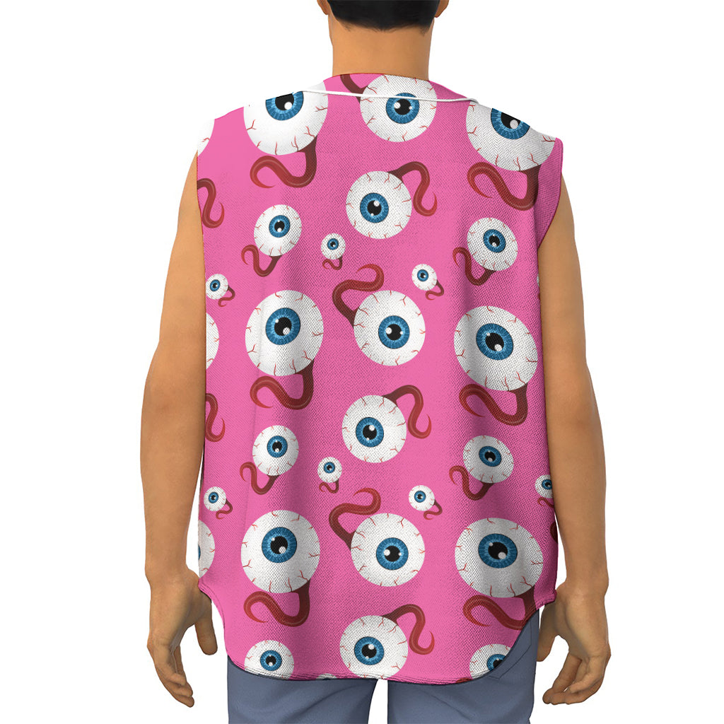Human Eyeball Pattern Print Sleeveless Baseball Jersey
