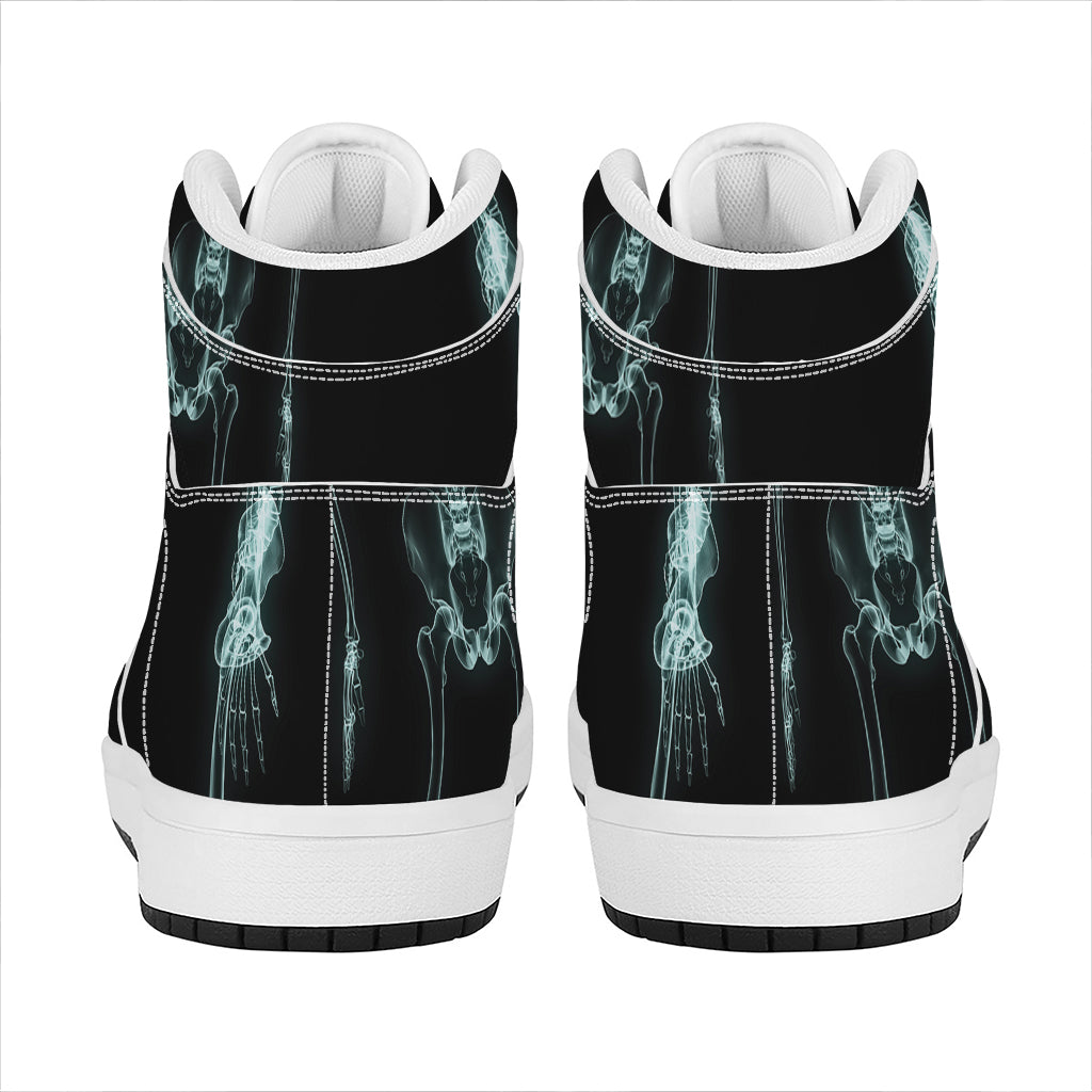 Human Skeleton X-Ray Print High Top Leather Sneakers