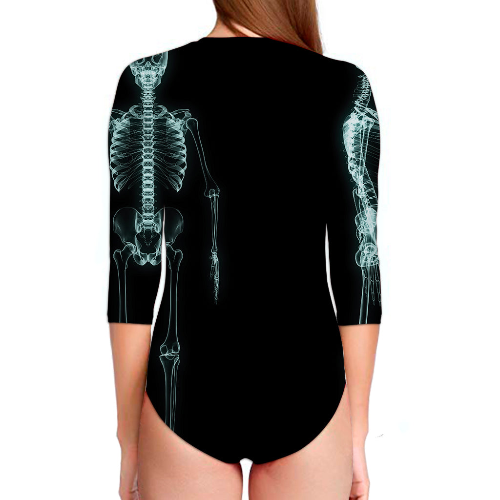 Human Skeleton X-Ray Print Long Sleeve Swimsuit