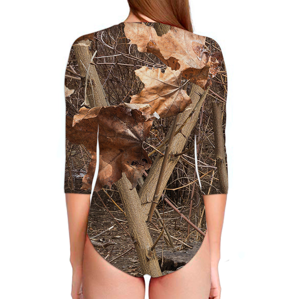 Hunting Camo Pattern Print Long Sleeve Swimsuit