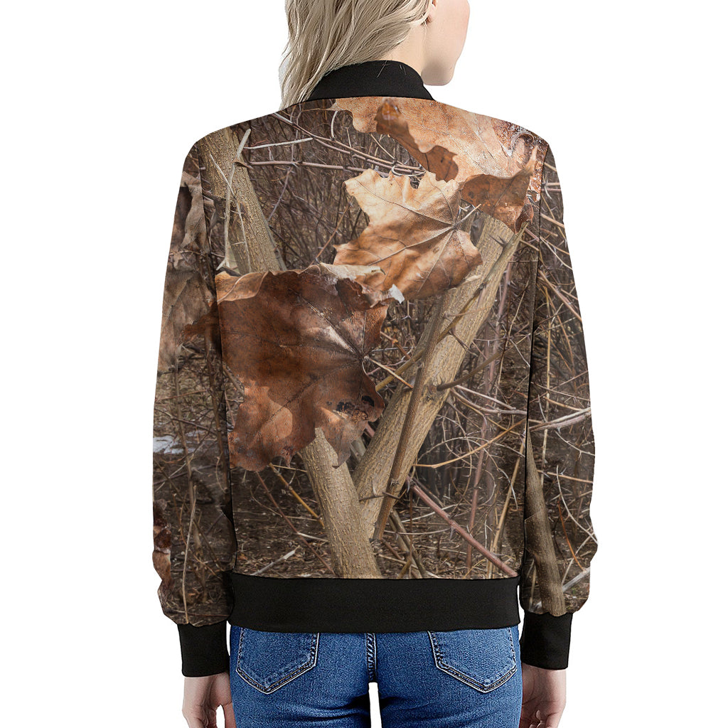 Hunting Camo Pattern Print Women's Bomber Jacket