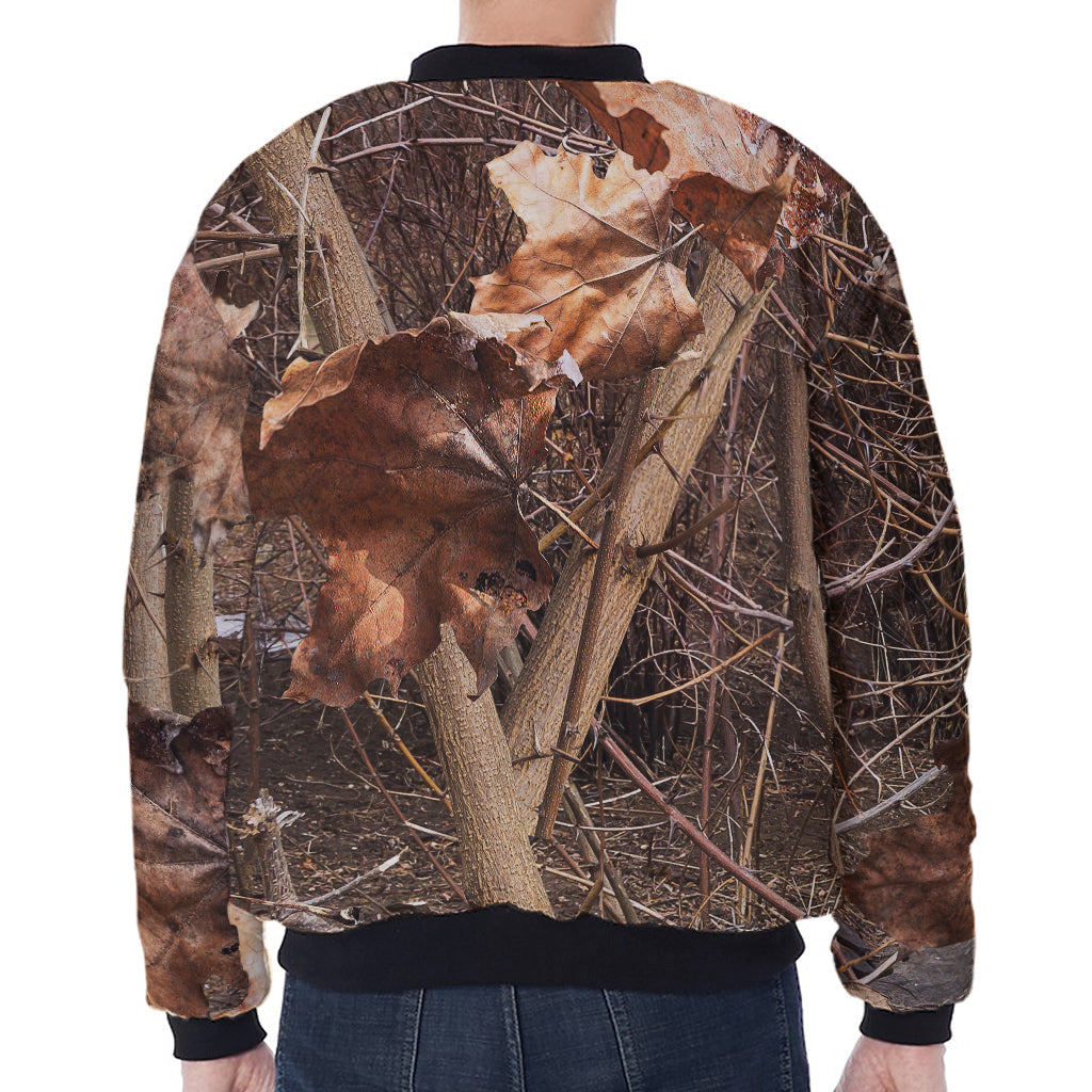 Hunting Camo Pattern Print Zip Sleeve Bomber Jacket