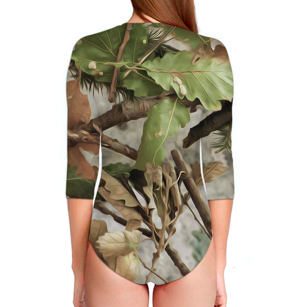 Hunting Camouflage Pattern Print Long Sleeve Swimsuit