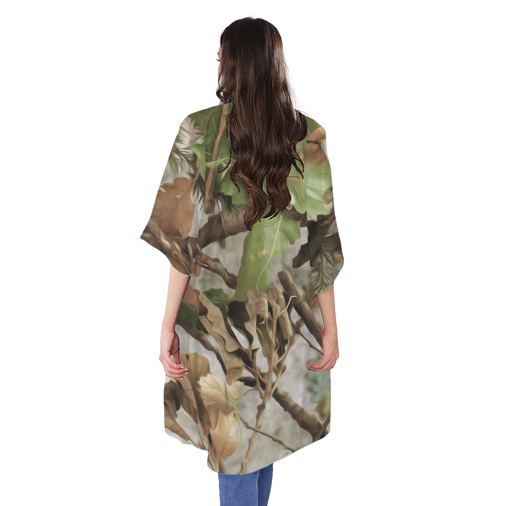 Hunting Camouflage Pattern Print Open Front Beach Cover Up