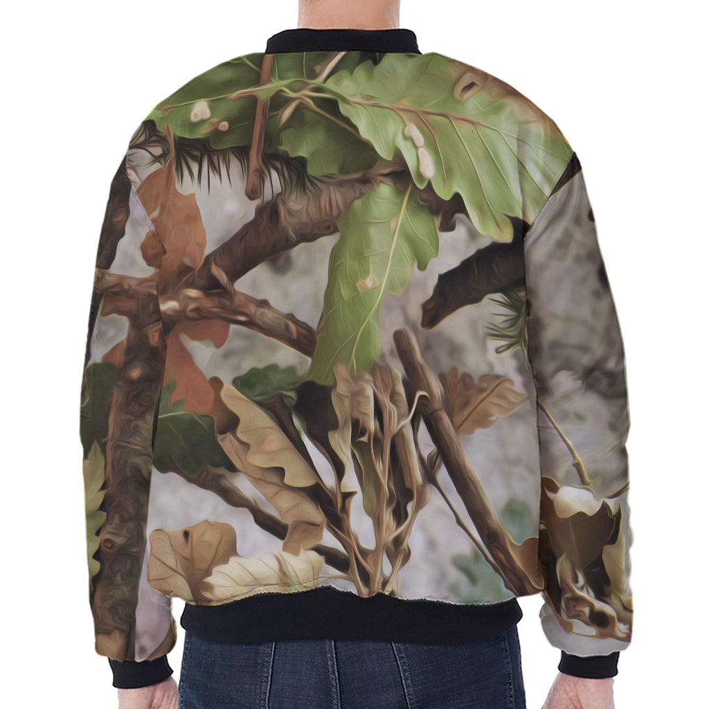 Hunting Camouflage Pattern Print Zip Sleeve Bomber Jacket