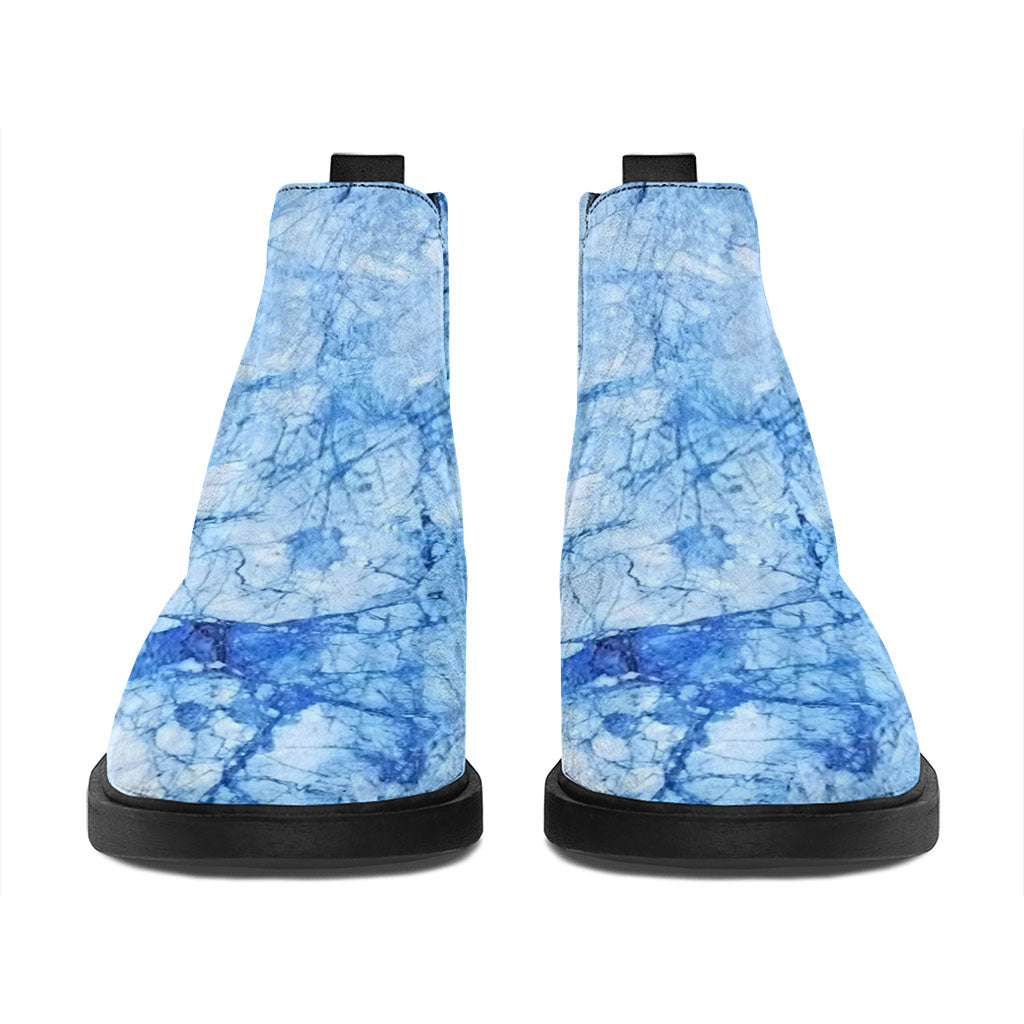 Ice Blue Marble Print Flat Ankle Boots
