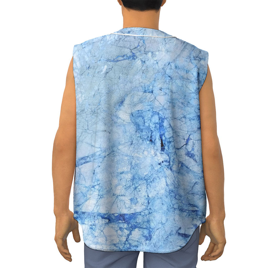 Ice Blue Marble Print Sleeveless Baseball Jersey