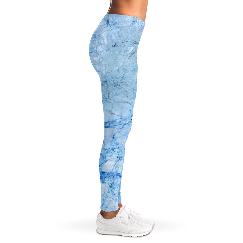 Ice Blue Marble Print Women's Leggings