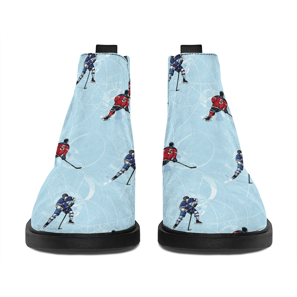 Ice Hockey Players Pattern Print Flat Ankle Boots