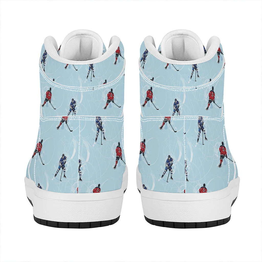 Ice Hockey Players Pattern Print High Top Leather Sneakers