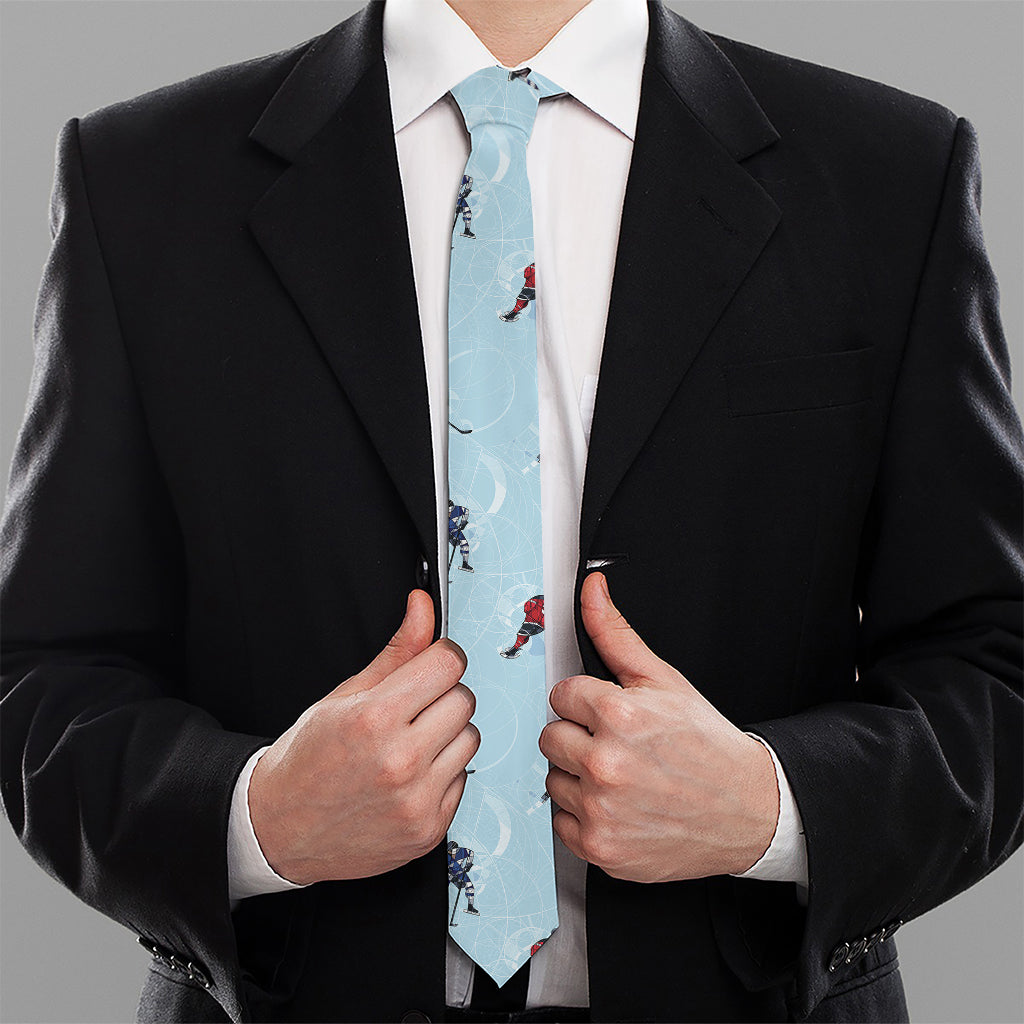 Ice Hockey Players Pattern Print Necktie