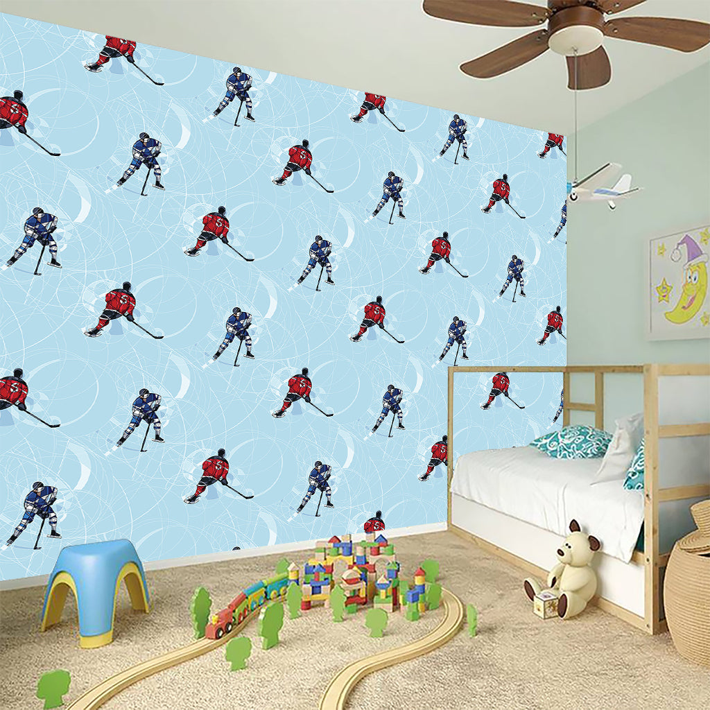 Ice Hockey Players Pattern Print Wall Sticker