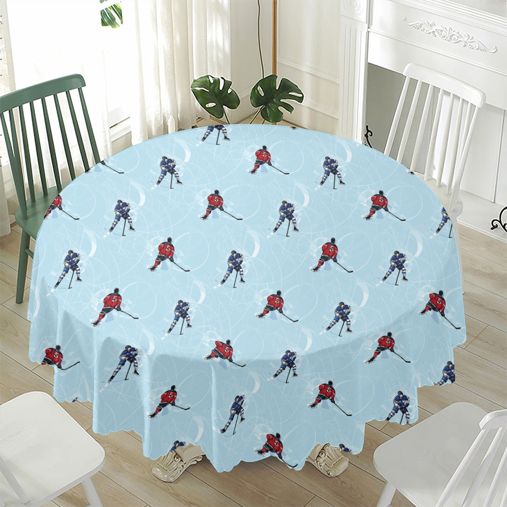 Ice Hockey Players Pattern Print Waterproof Round Tablecloth