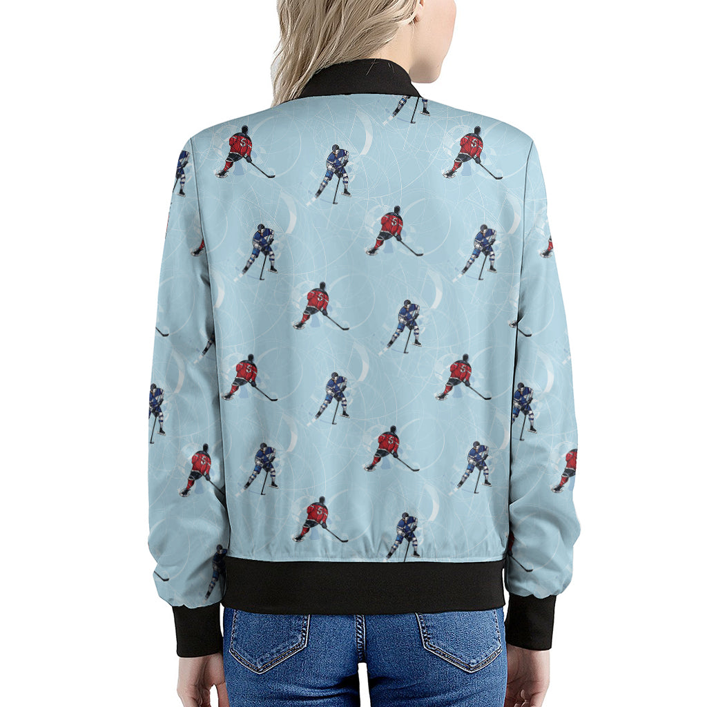 Ice Hockey Players Pattern Print Women's Bomber Jacket
