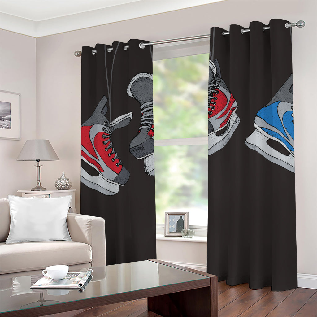 Ice Hockey Skates Print Grommet Curtains