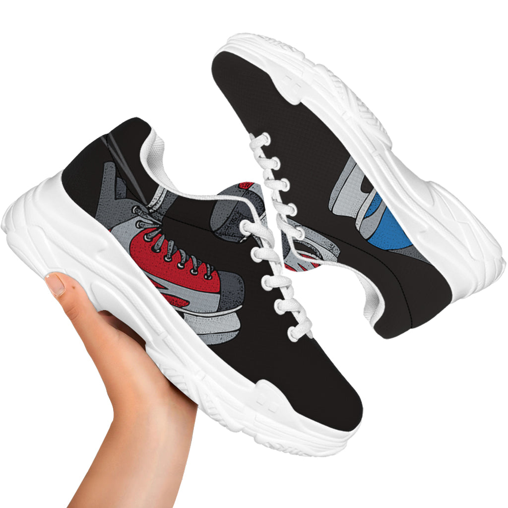 Ice Hockey Skates Print White Chunky Shoes