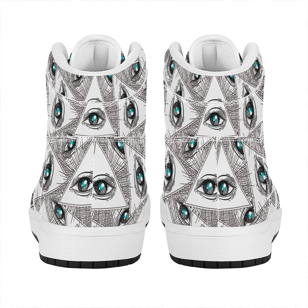 Illuminati Pattern Print High Top Leather Sneakers