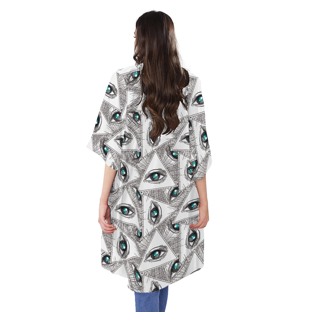 Illuminati Pattern Print Open Front Beach Cover Up