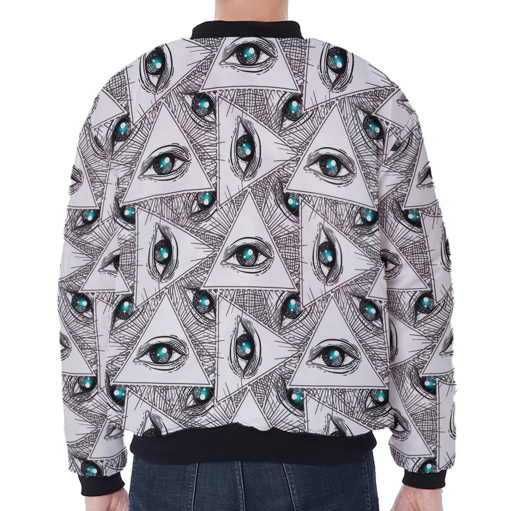 Illuminati Pattern Print Zip Sleeve Bomber Jacket