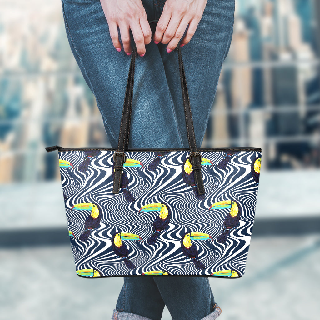 Illusion Toucan Print Leather Tote Bag