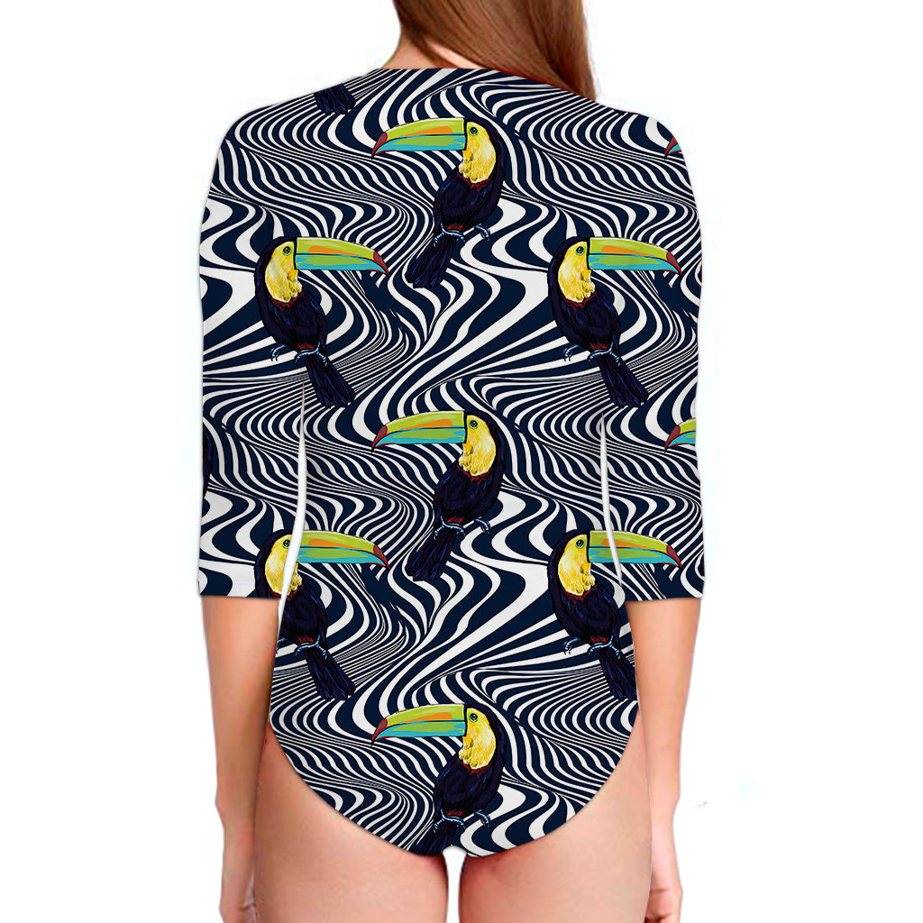 Illusion Toucan Print Long Sleeve Swimsuit