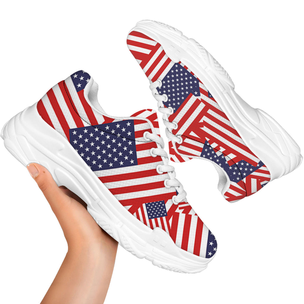 Independence Day USA Flag Pattern Print White Chunky Shoes