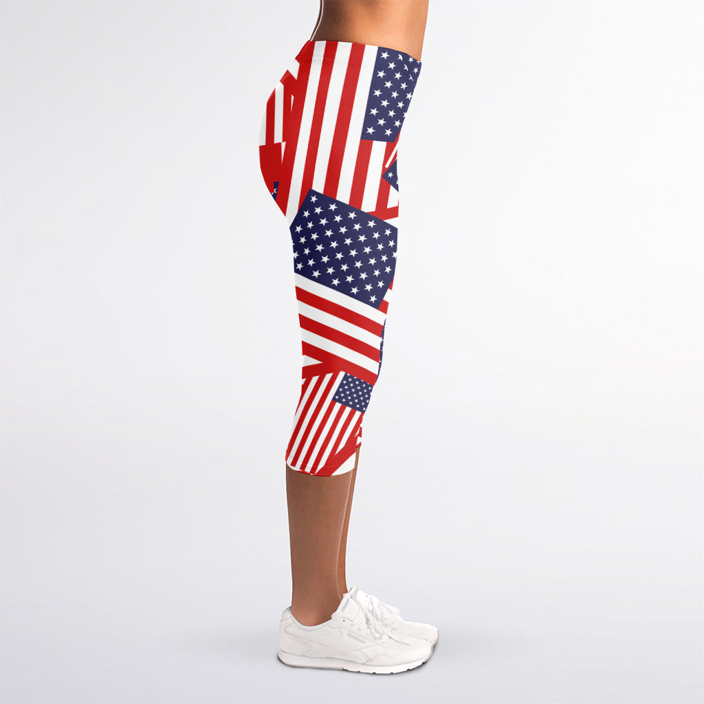 Independence Day USA Flag Pattern Print Women's Capri Leggings