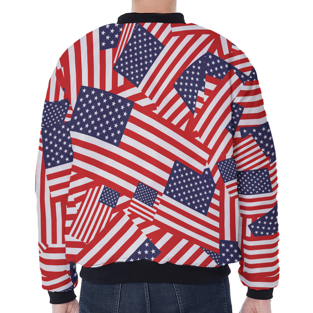 Independence Day USA Flag Pattern Print Zip Sleeve Bomber Jacket