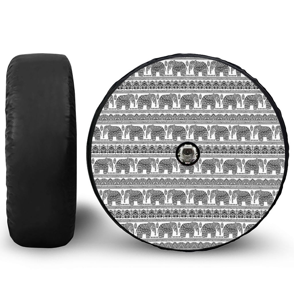 Indian Bohemian Elephant Pattern Print Tire Cover With Camera Hole