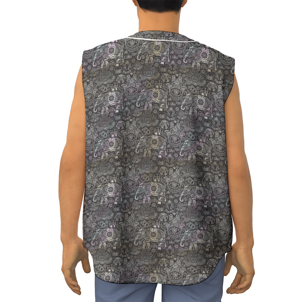 Indian Boho Elephant Pattern Print Sleeveless Baseball Jersey